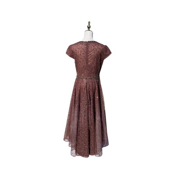 Mac Duggal 20371 Embellished Cap Sleeve A Line Dress In Chocolate Size 8 $698 - Picture 7 of 9